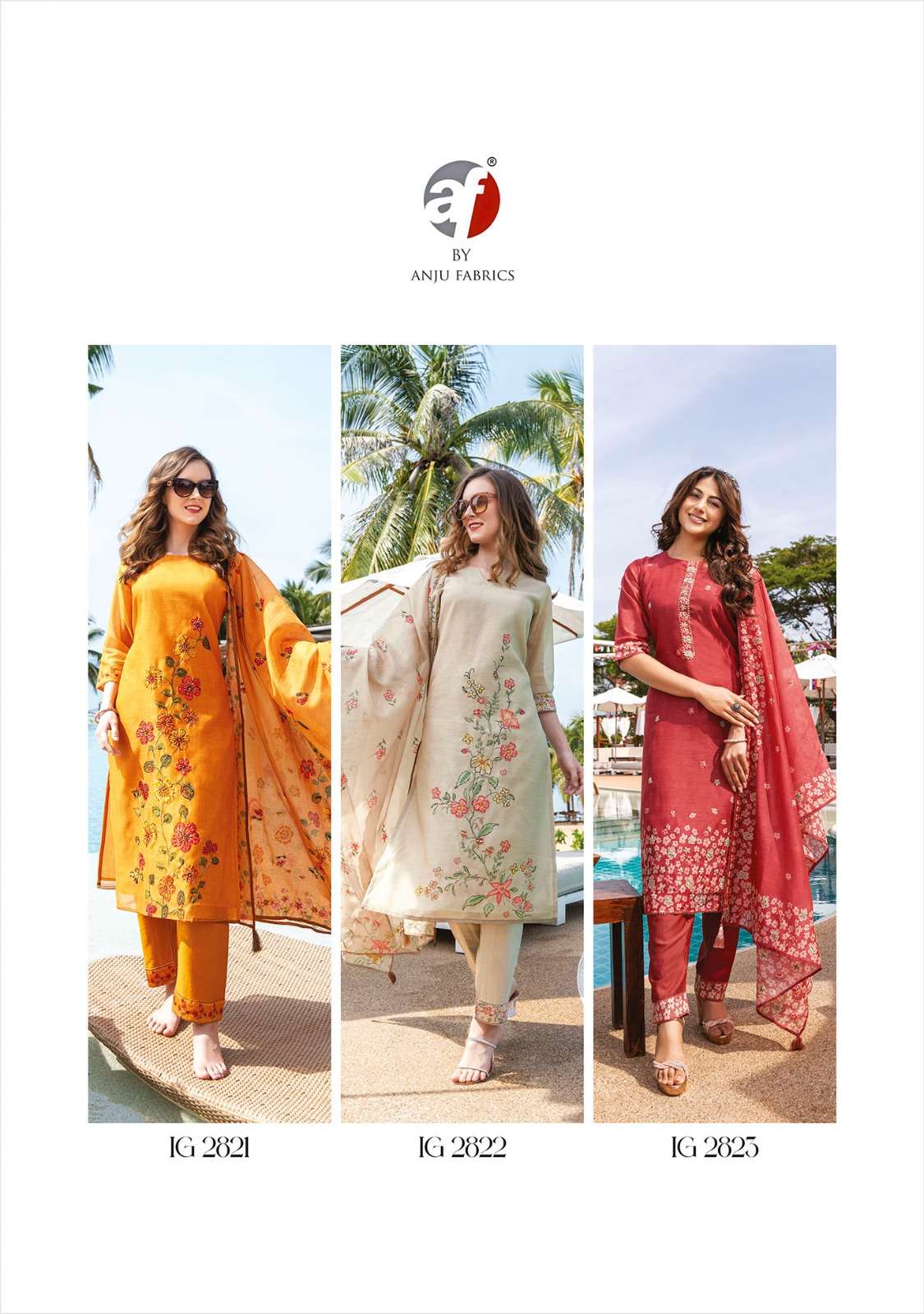 anju fabrics instagirl vol-4 2821-2826 series fancy designer top bottom with dupatta catalogue manufacturer surat