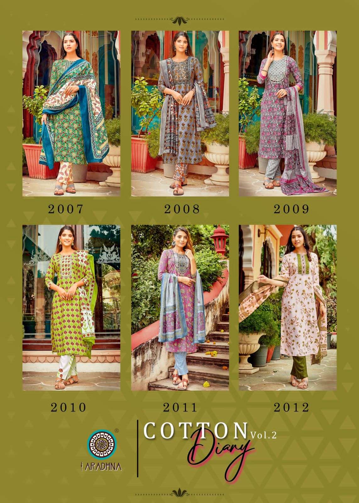 aradhna cotton diary vol-2 2001-2012 series fancy designer kurti pant with dupatta catalogue online dealer surat 