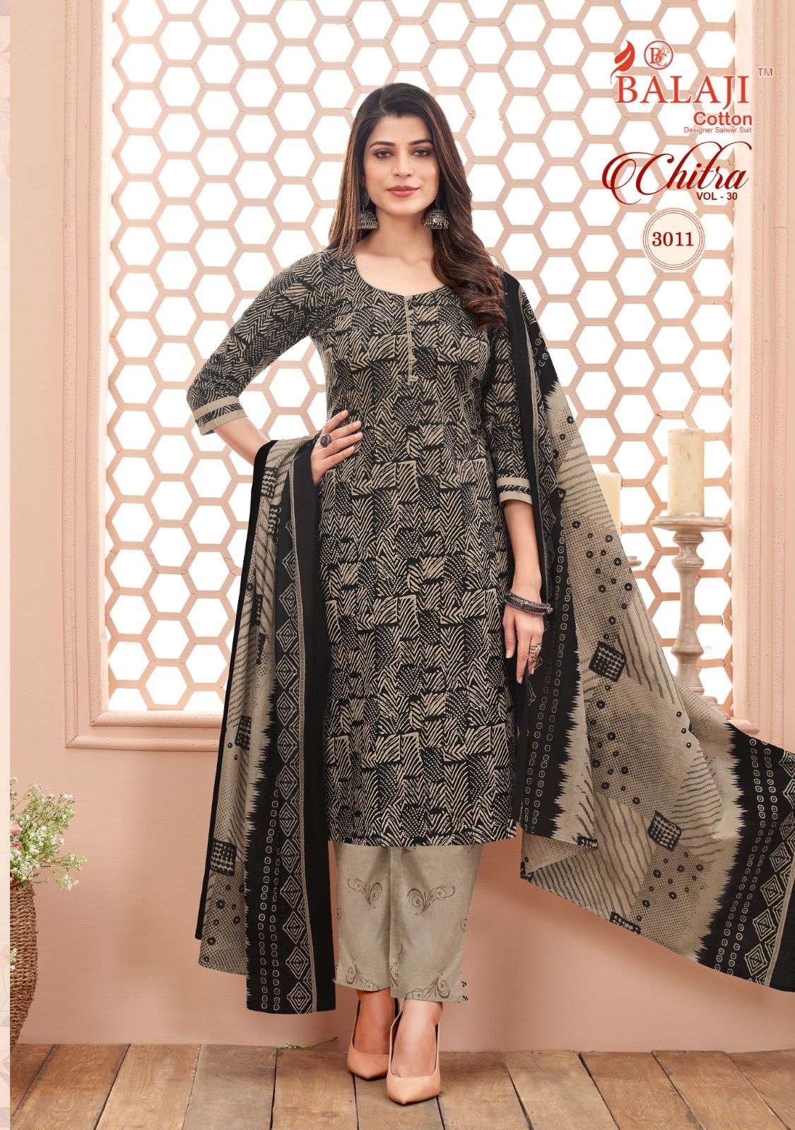 balaji cotton chitra vol-30 3001-3012 series unstich designer dress material catalogue online market surat
