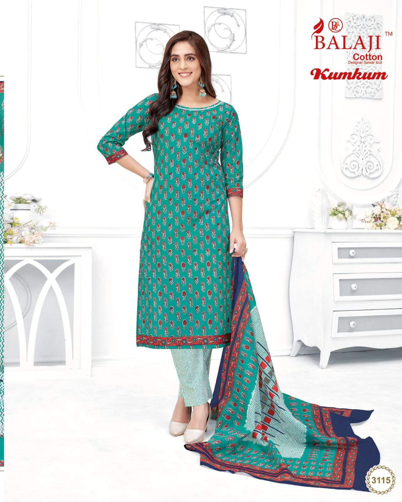 balaji cotton kumkum vol-31 3101-3120 series trendy designer dress material catalogue wholesale price surat 