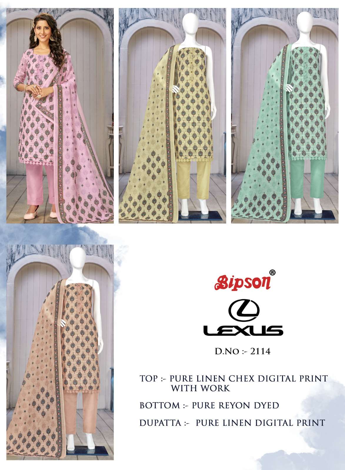 bipson prints lexus 2114 series trendy designer top bottom with dupatta catalogue manufacturer surat 