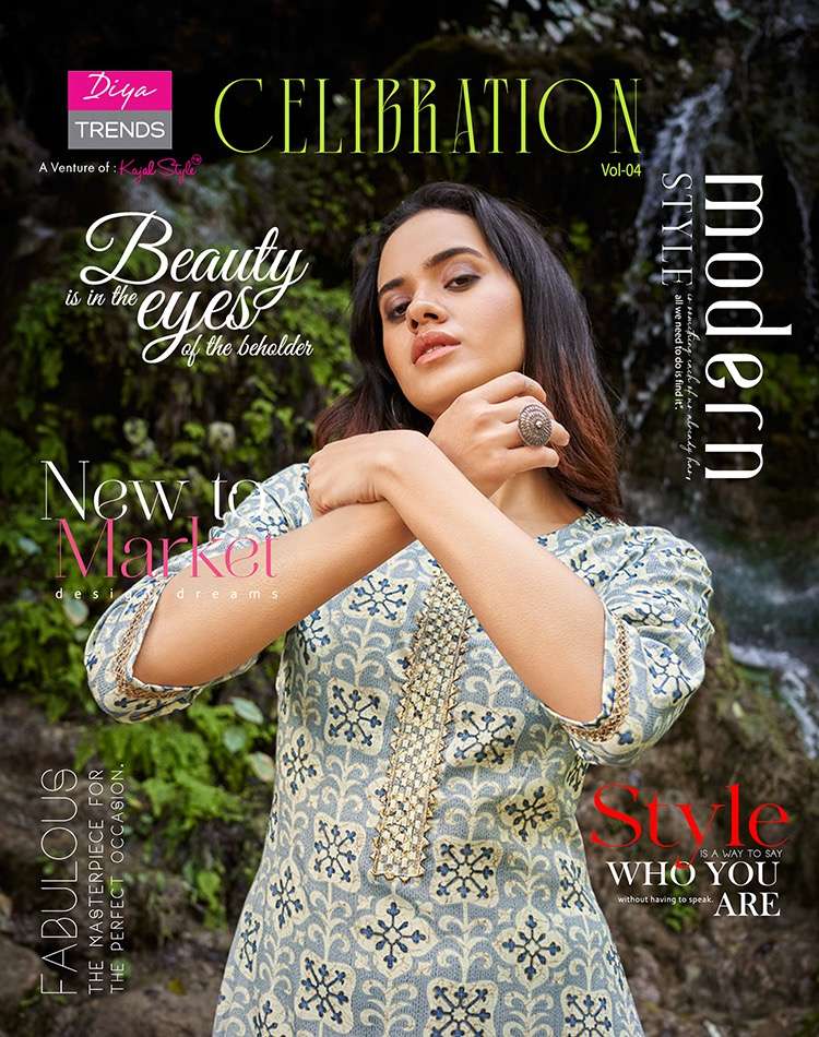 celebration vol-4 by diya trends fancy designer kurti with pant catalogue design 2023 