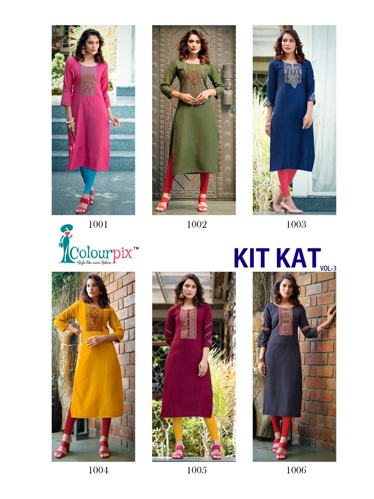 colourpix kit kat vol-3 1001-1006 series trendy designer kurtis catalogue wholesale price surat 