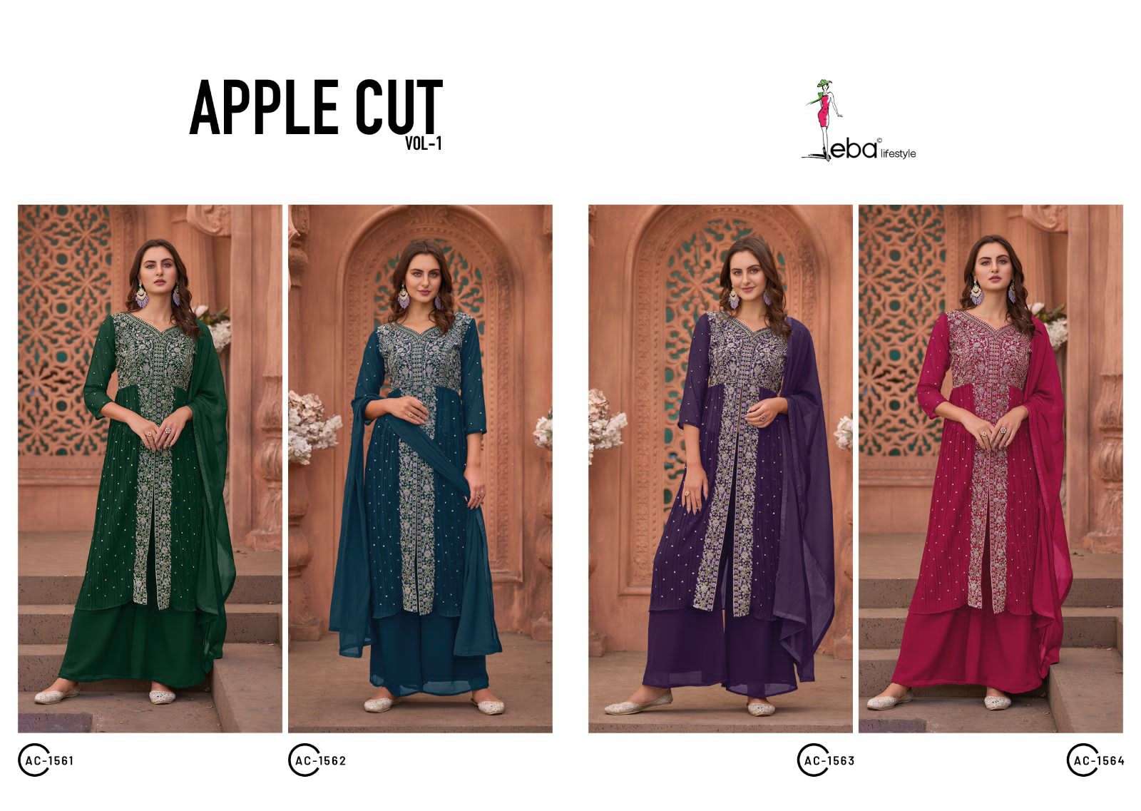eba lifestyle apple cut vol-1 1561-1564 series stylish designer party wear salwar suits catalogue design 2023 