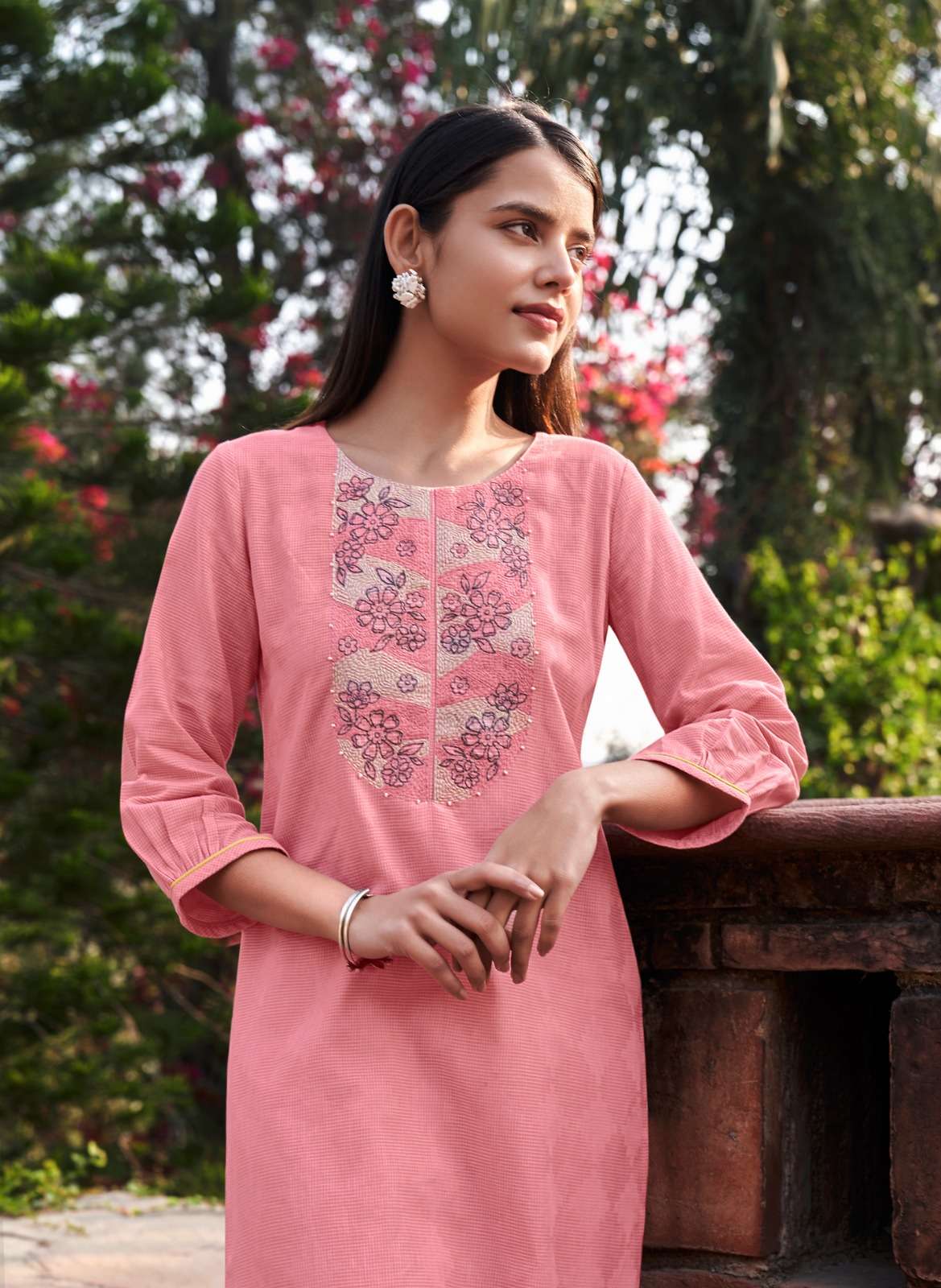 four button raina pure cotton fancy embroidered kurtis collection wholesale price 