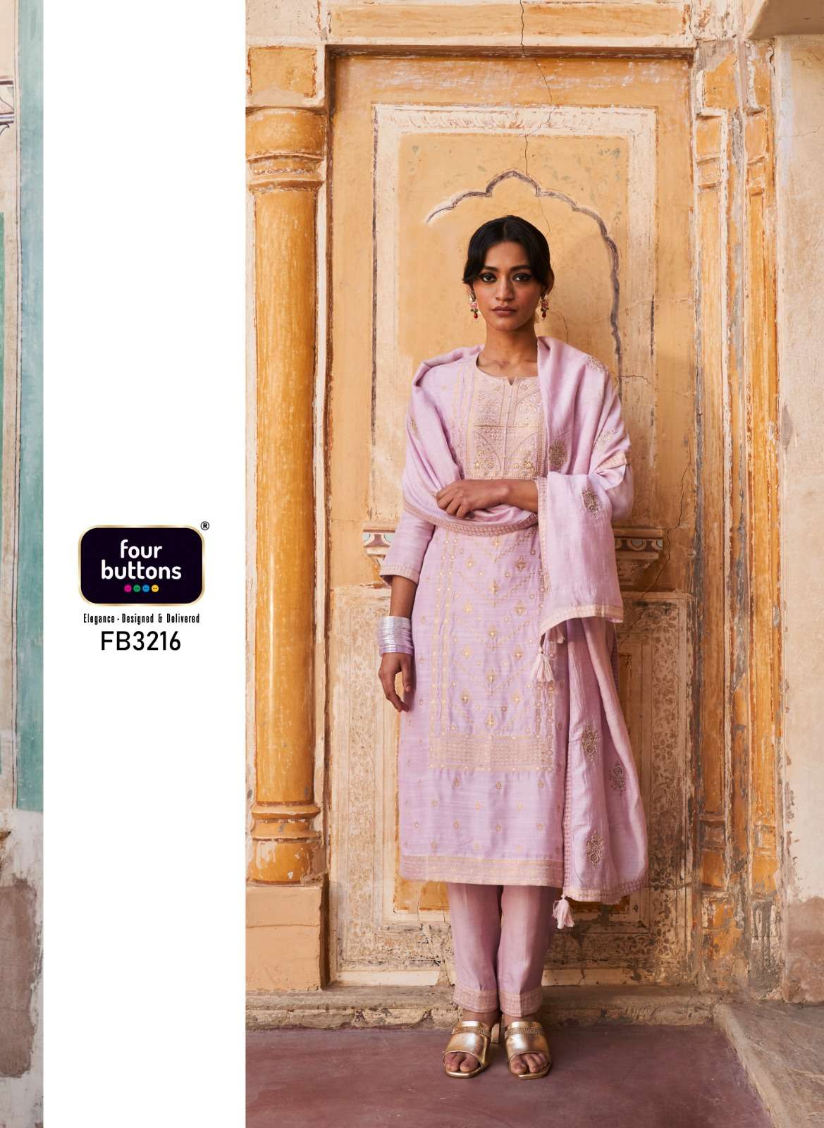 four buttons arzoo 3211-3216 series stylish designer kurti bottom with dupatta catalogue online market surat 