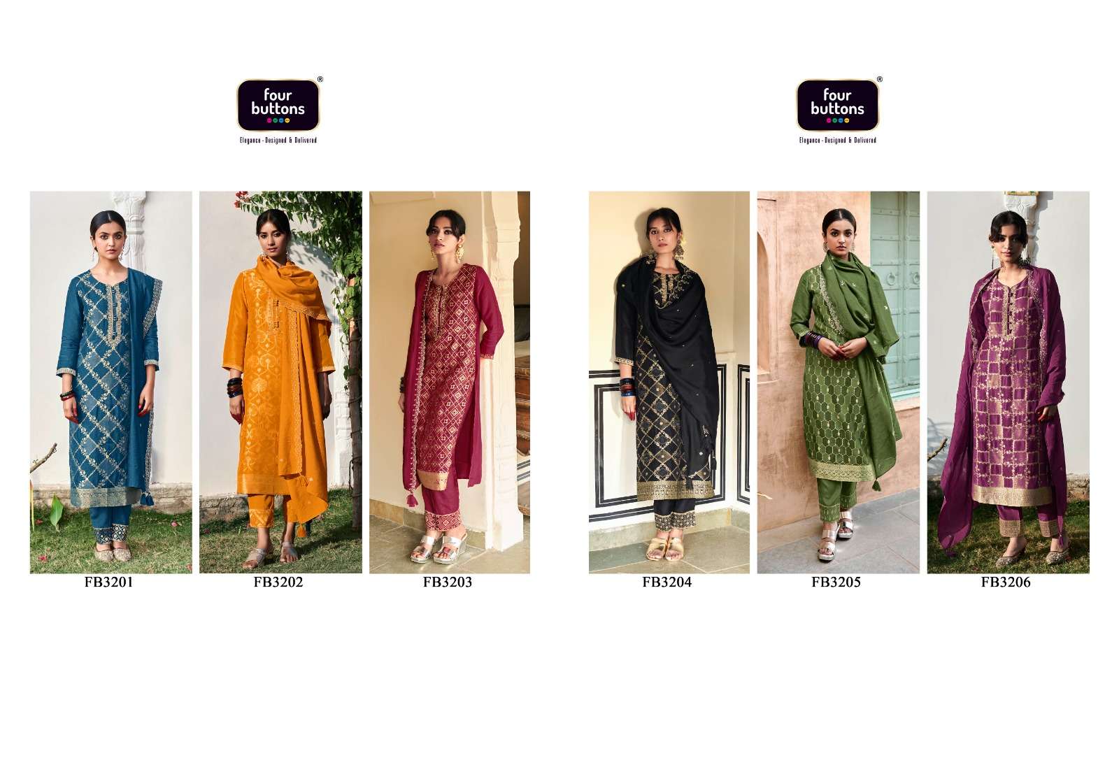 four buttons banaras vol-3 3201-3206 series stylish designer kurtis catalogue online dealer surat 