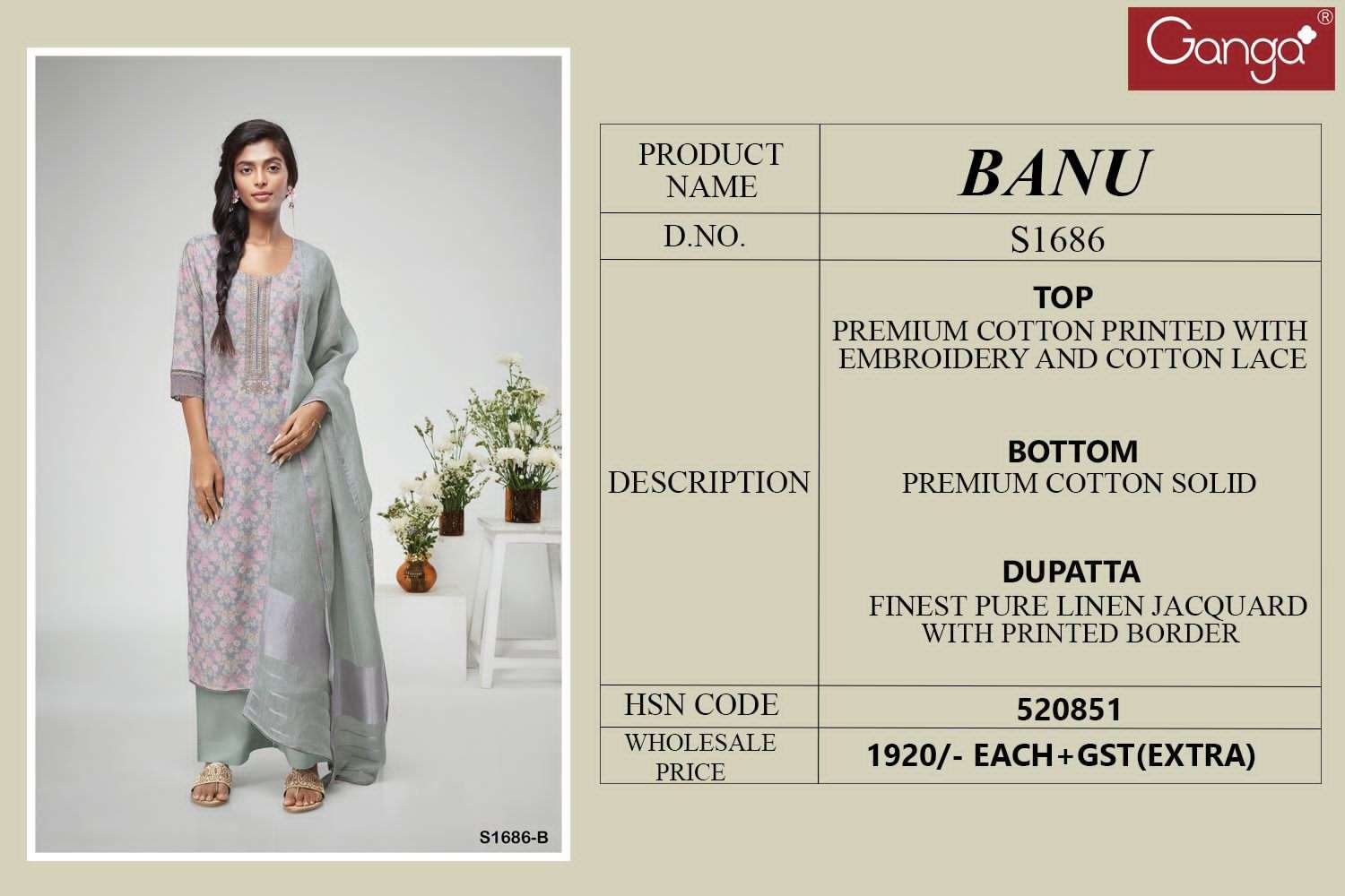 ganga banu 1686 series indian designer salwar kameez catalogue design 2023