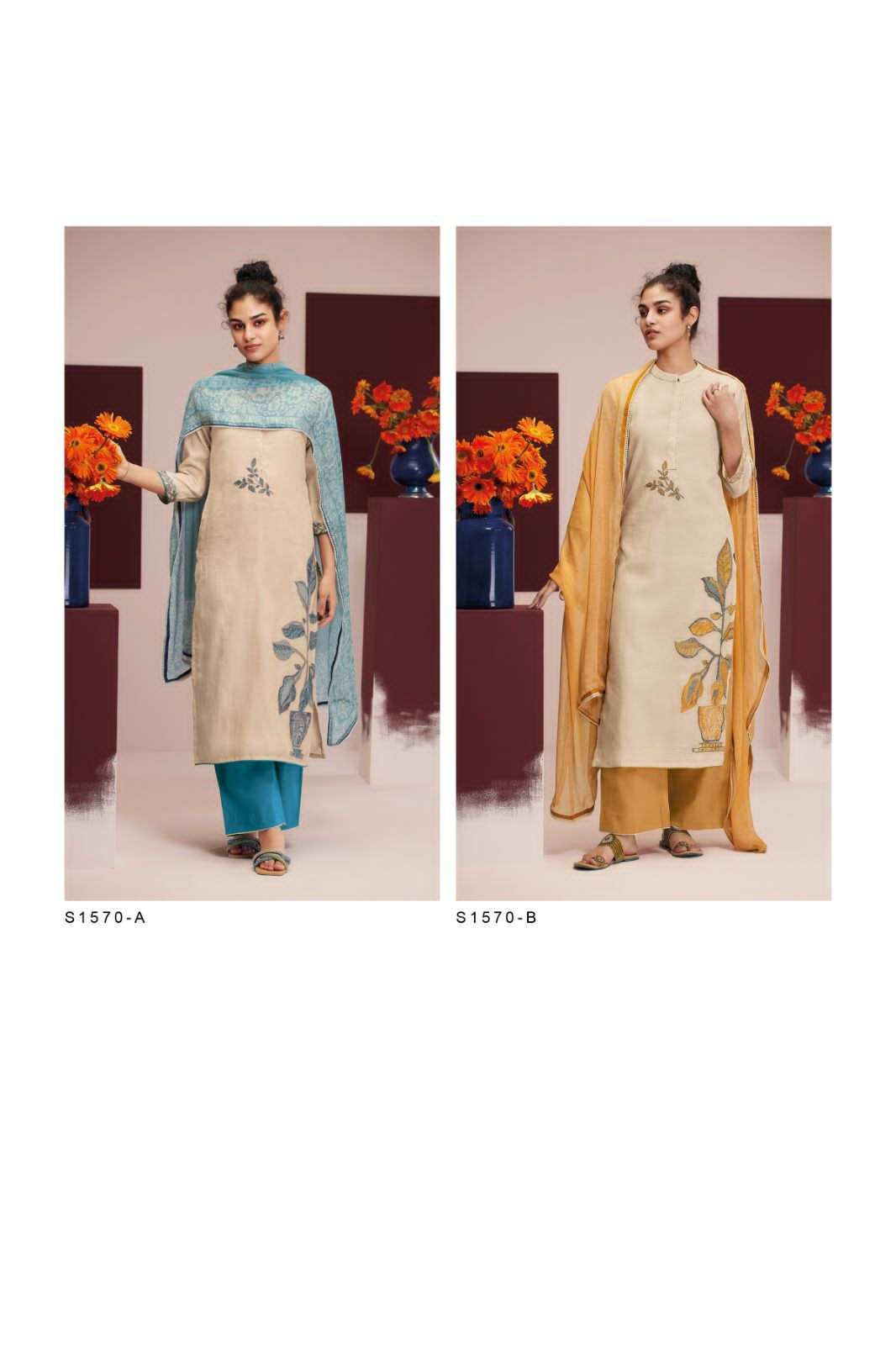 ganga fashion zilmil 1570 premium woven silk fancy unstich dress material collection surat