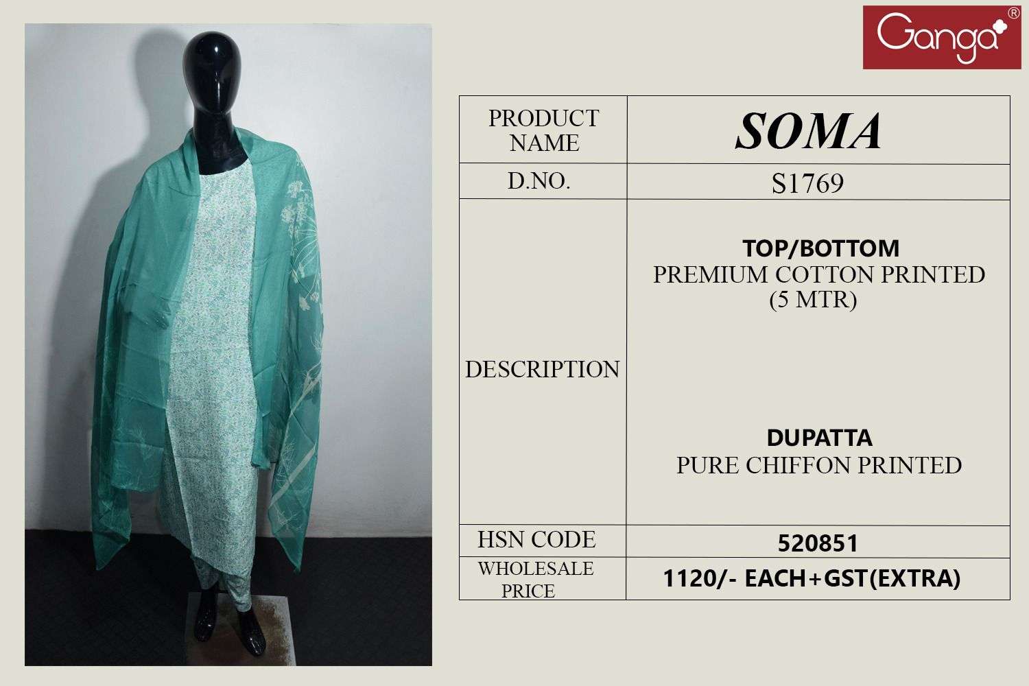 ganga soma 1769 series premium cotton designer salwar kameez catalogue surat 