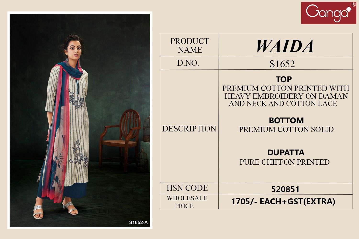 ganga waida 1652 series exclusive designer top bottom with dupatta catalogue design 2023 