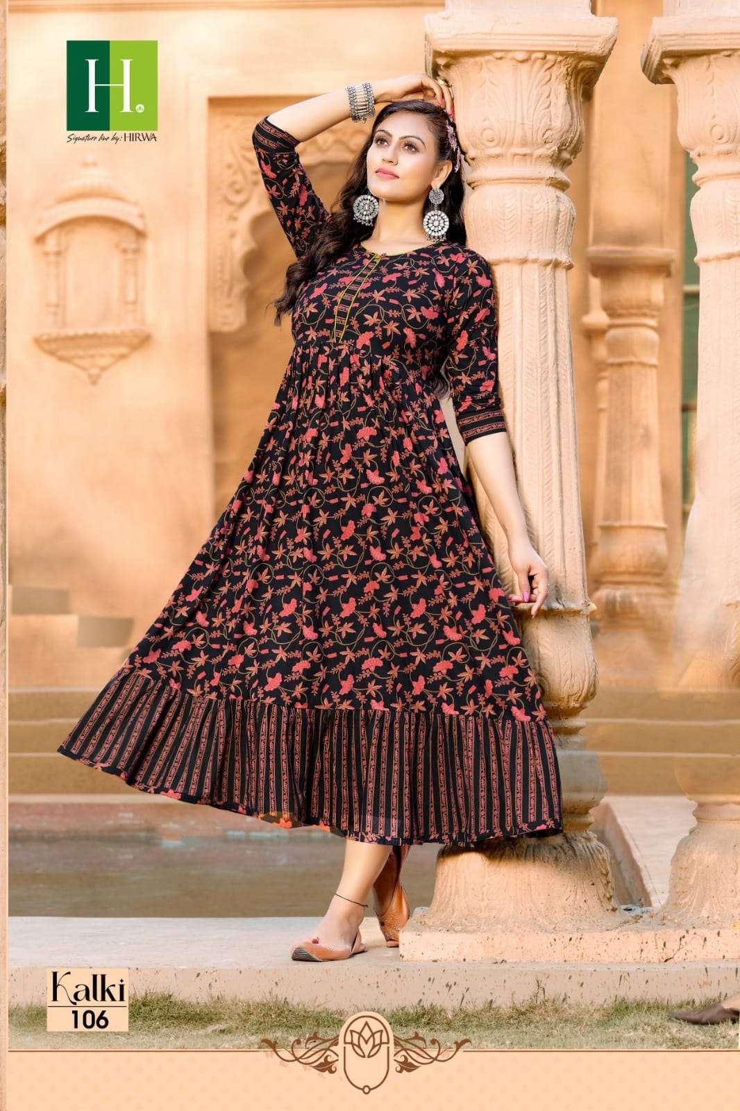 hirwa kalki 101-108 series cotton cambric designer long gown catalogue online supplier surat 