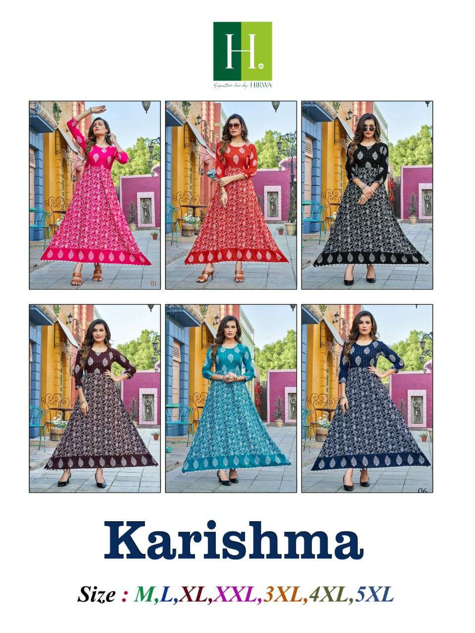 hirwa karishma printed designer long ghera kurtis catalogue wholesale price surat