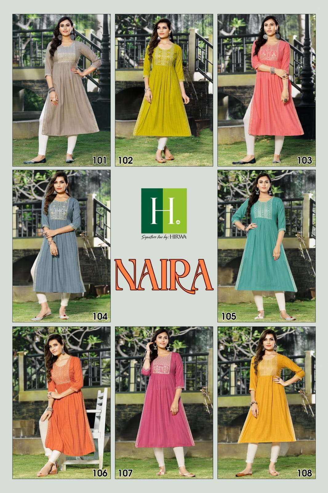 hirwa naira 101-108 series fancy look designer kurtis catalogue online supplier surat