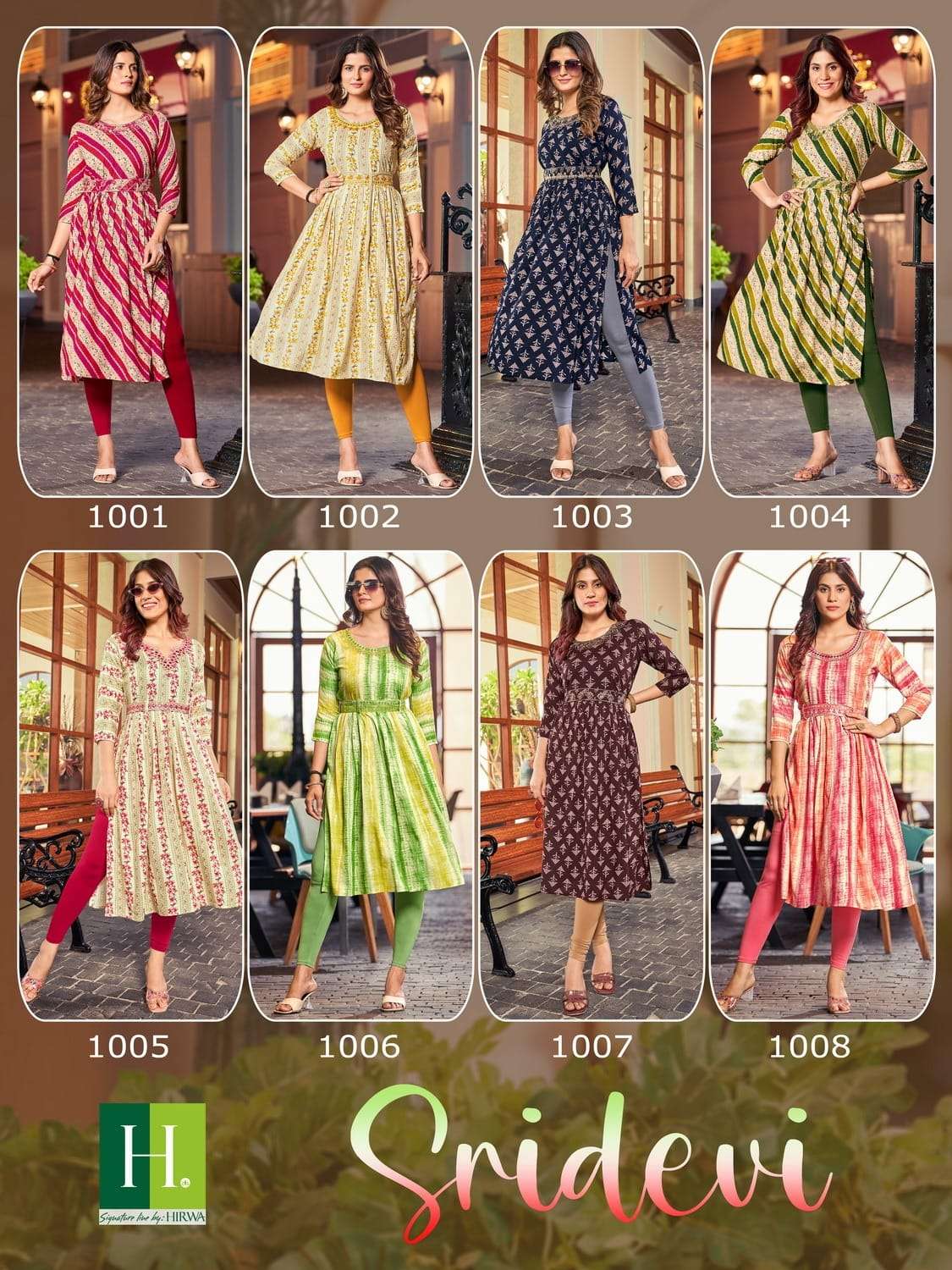 hirwa sridevi 1001-1008 series nayra cut festive wear kurtis catalogue online supplier surat 