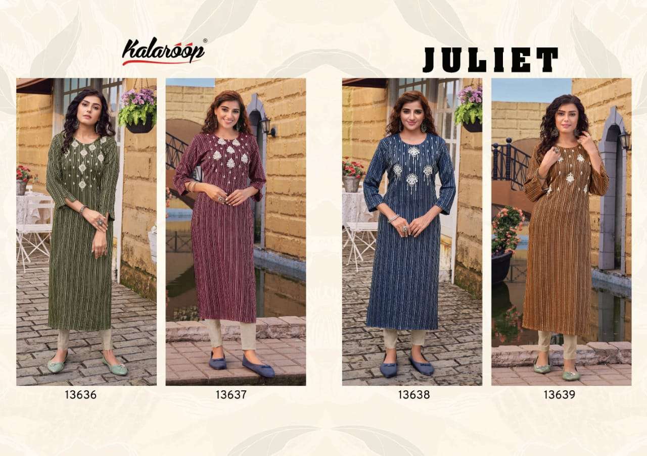 kalaroop juliet 13636-13639 series trendy designer kurtis catalogue wholesale price surat 