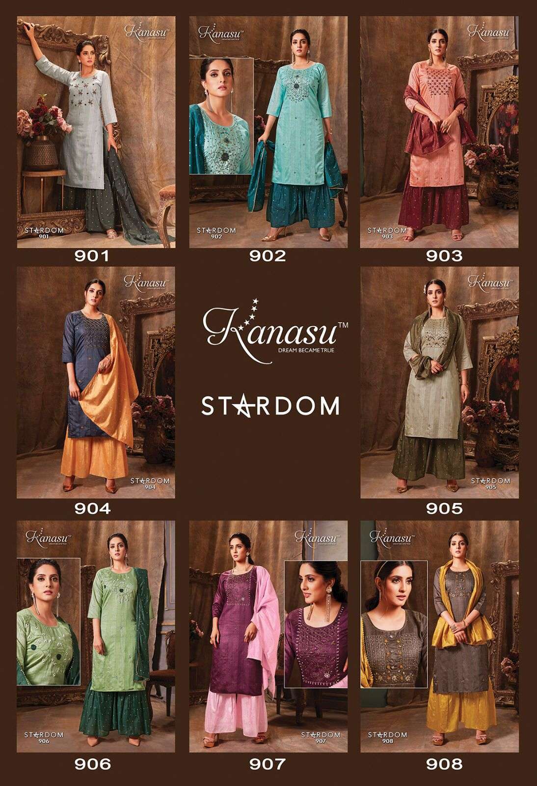 kanasu stardom 901-908 series exclusive designer kurtis catalogue online wholesaler surat 