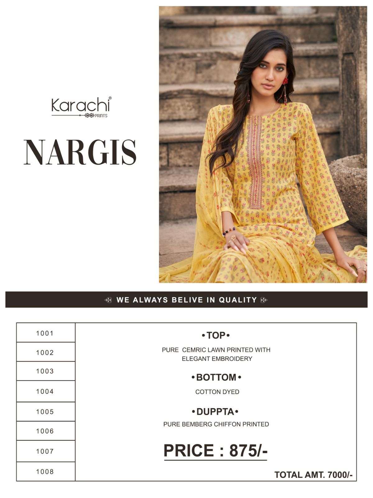 karachi prints nargis 1001-1008 series unstich designer salwar kameez catalogue collection 2023 