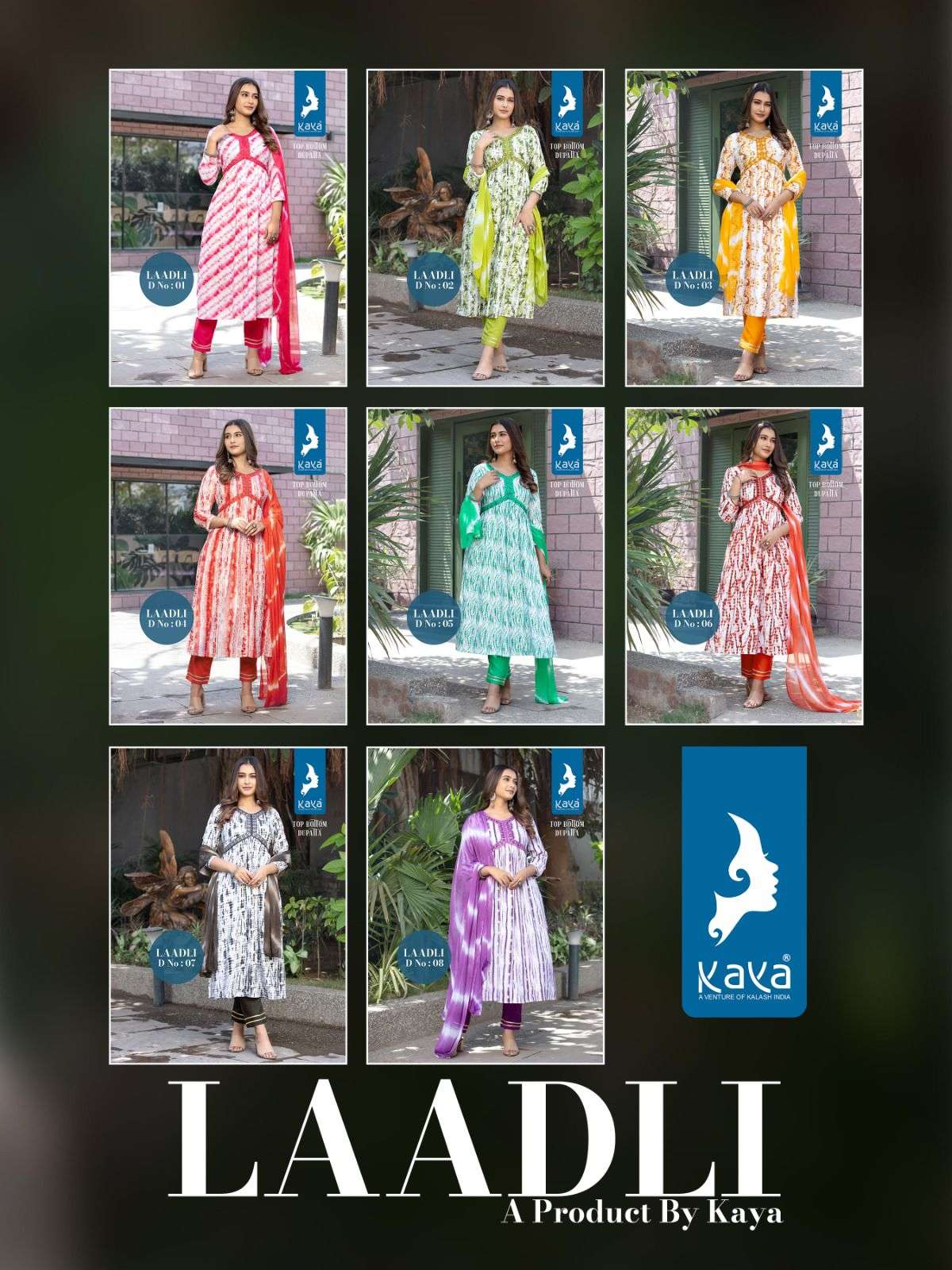 kaya laadli 01-08 series fancy designer top botttom with dupatta catalogue design 2023 