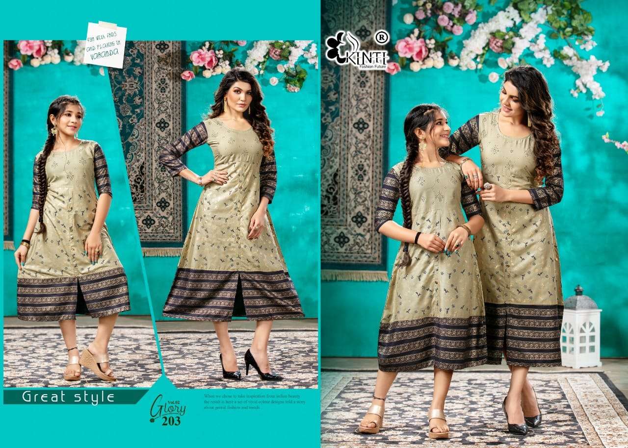 kinti fashion glory vol-2 201-208 series rayon designer kurtis catalogue collection 2023