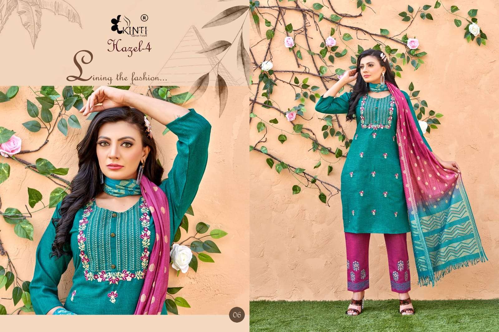  kinti fashion hazel vol-4 fancy designer top pant with dupatta catalogue manufacturer surat 