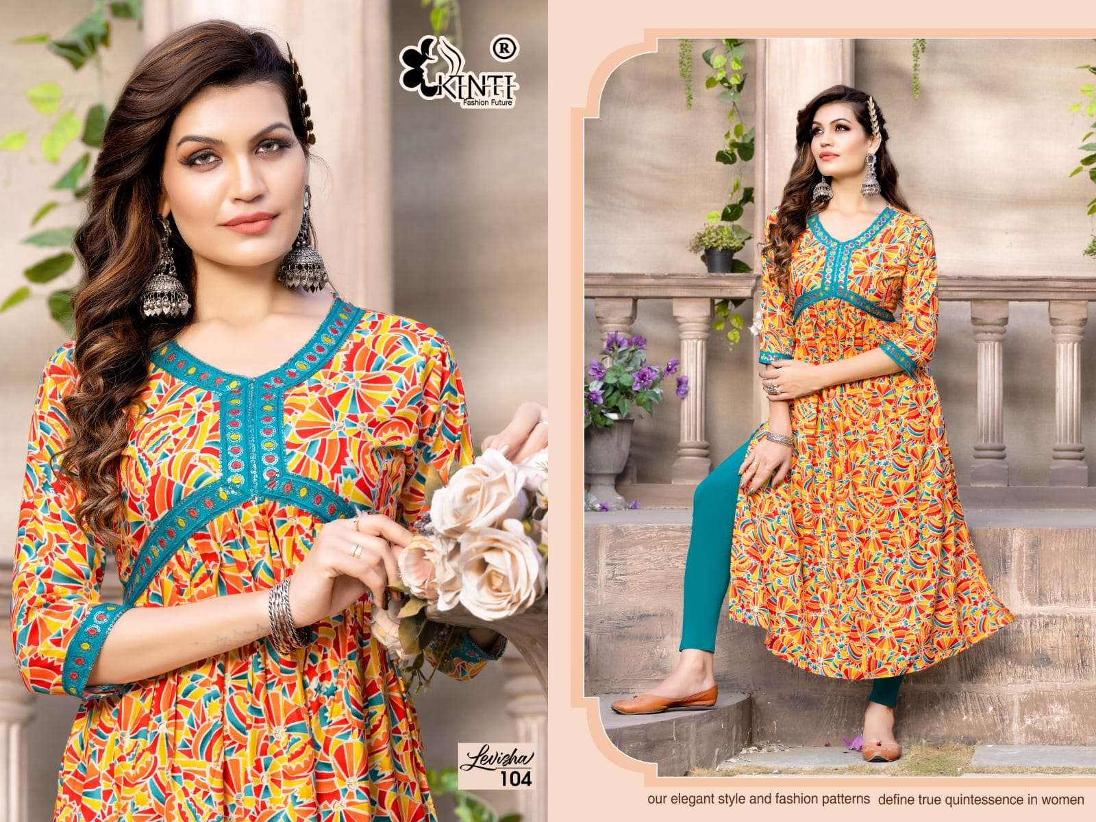 kinti fashion levisha 101-105 series aliya cut latest designer kurtis catalogue wholesale price surat 