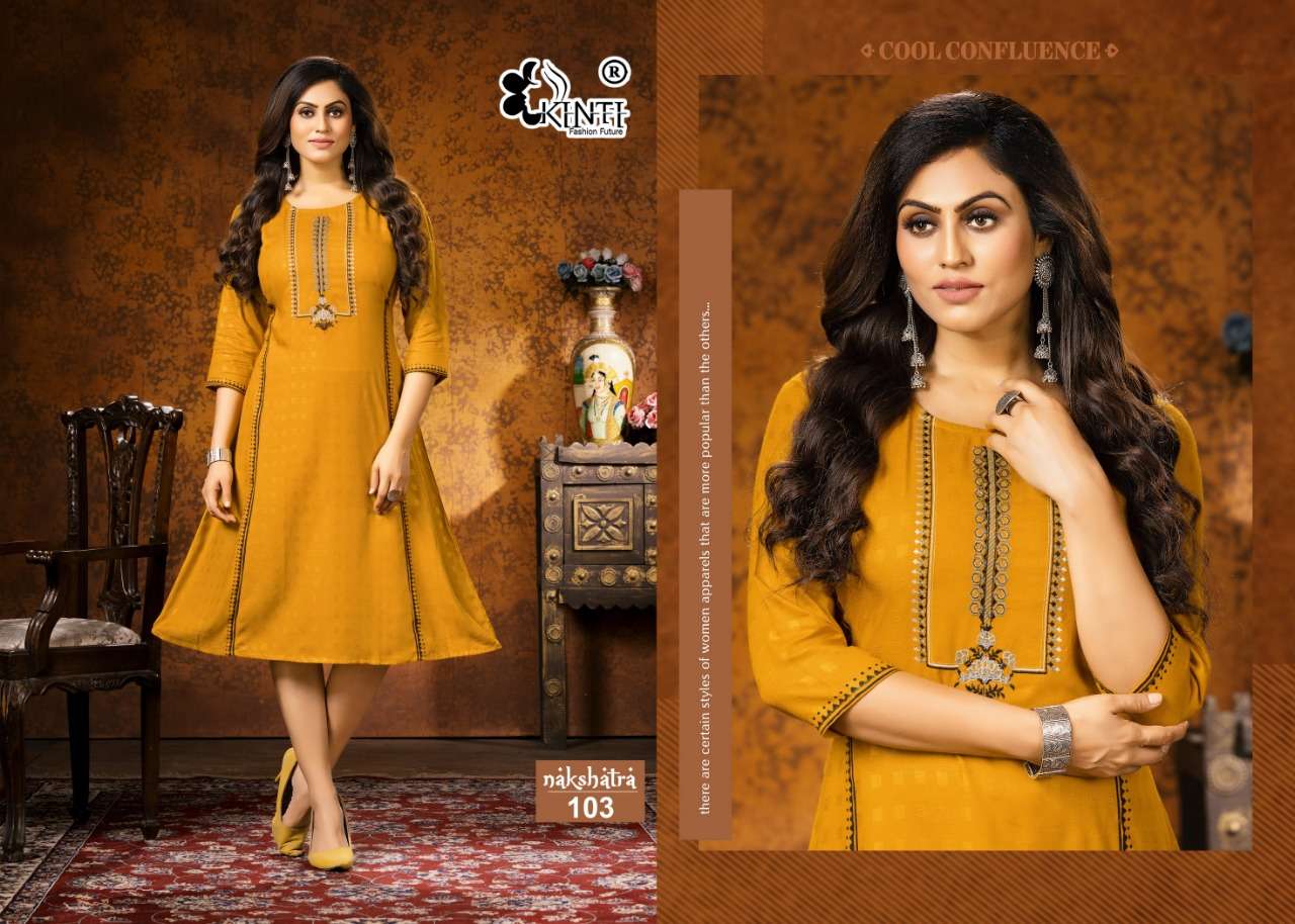 kinti fashion nakshatra 101-106 series trendy designer kurtis latest catalogue surat 