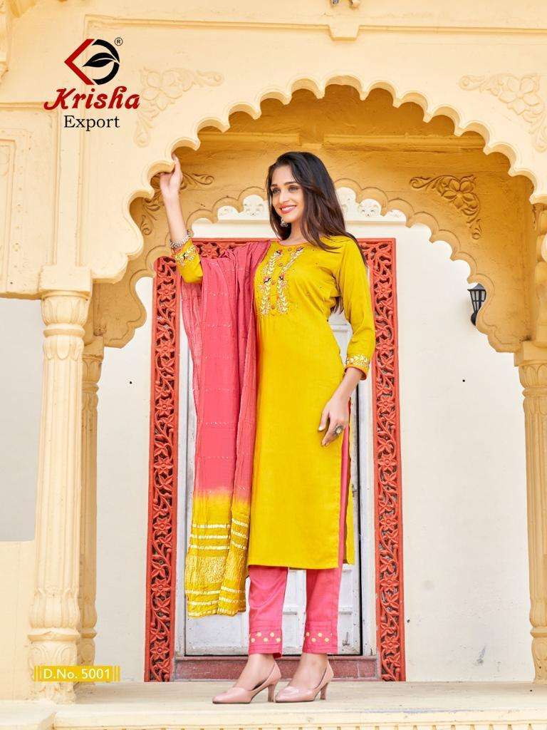 krisha export kalavati 5001-5005 series stylish designer kurtis catalogue wholesaler surat 