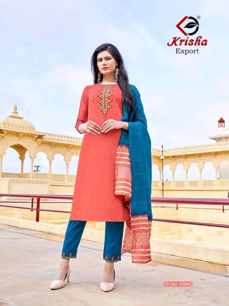 krisha export kalavati 5001-5005 series stylish designer kurtis catalogue wholesaler surat 