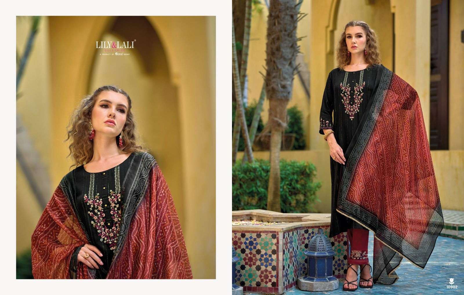 lily lali bandhej 10901-10906 series designer ready made viscose reyon salwar suits online shopping surat