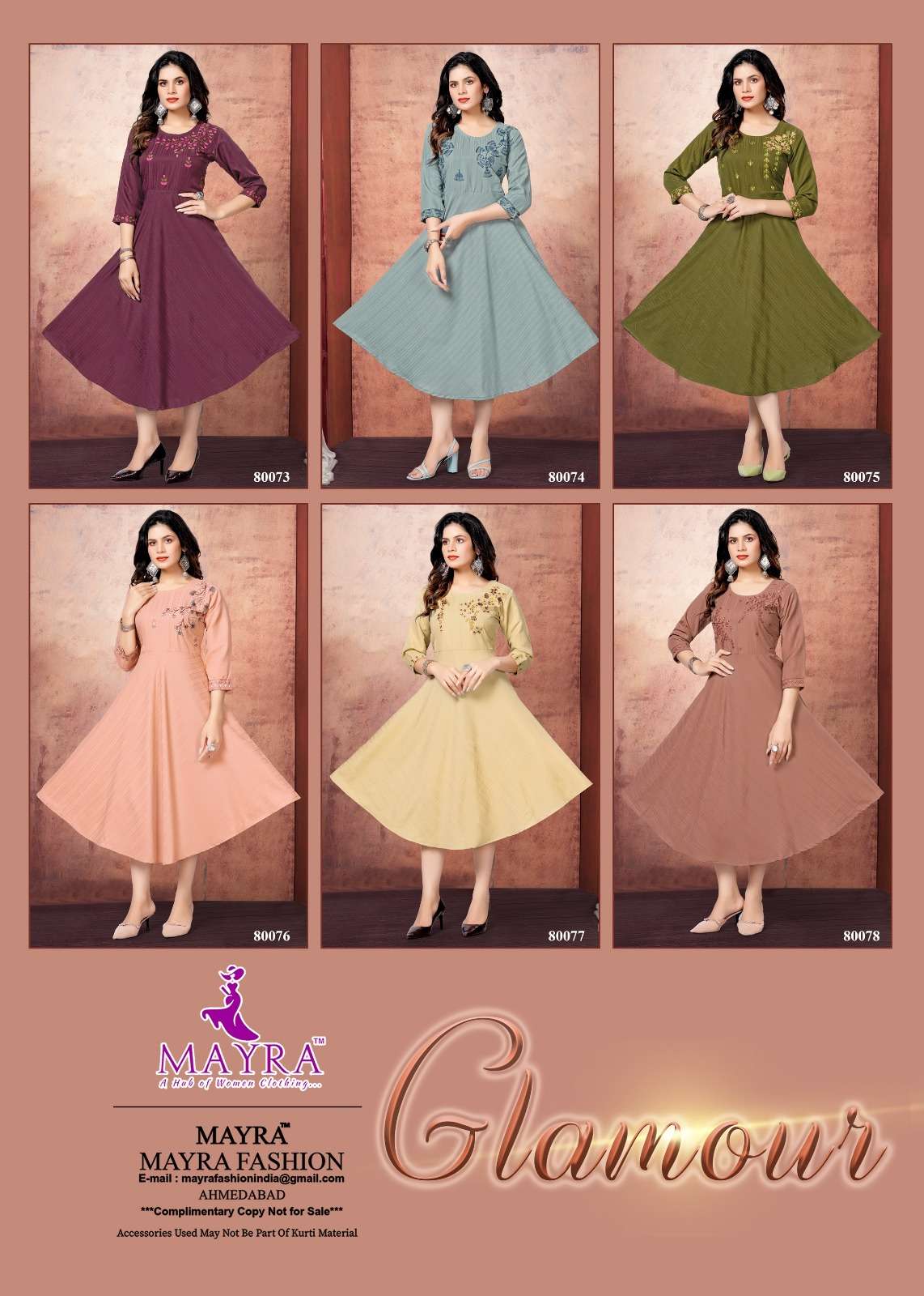 mayra glamour 80073-80078 series fancy viscose fabrics designer kurtis catalogue wholesaler surat 