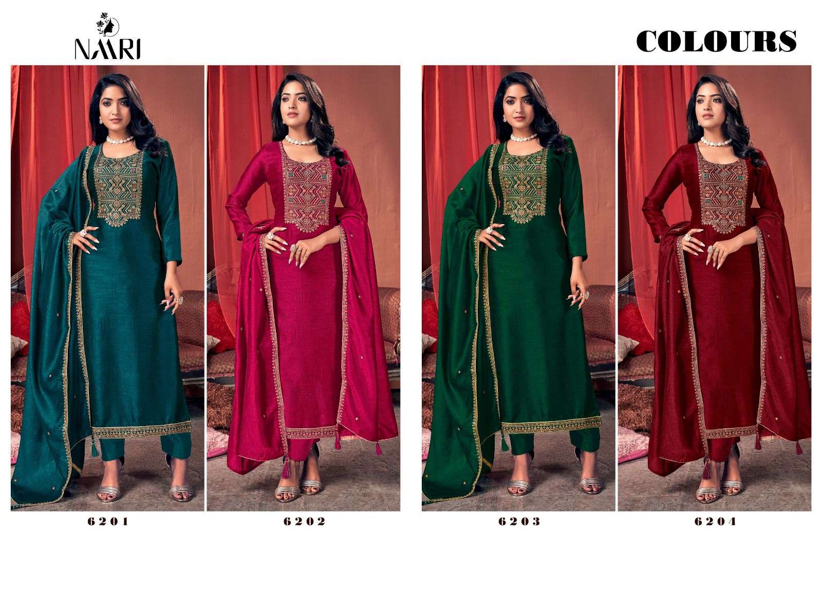 naari colours 6201-6204 series exclusive designer salwar kameez catalogue wholesale price surat
