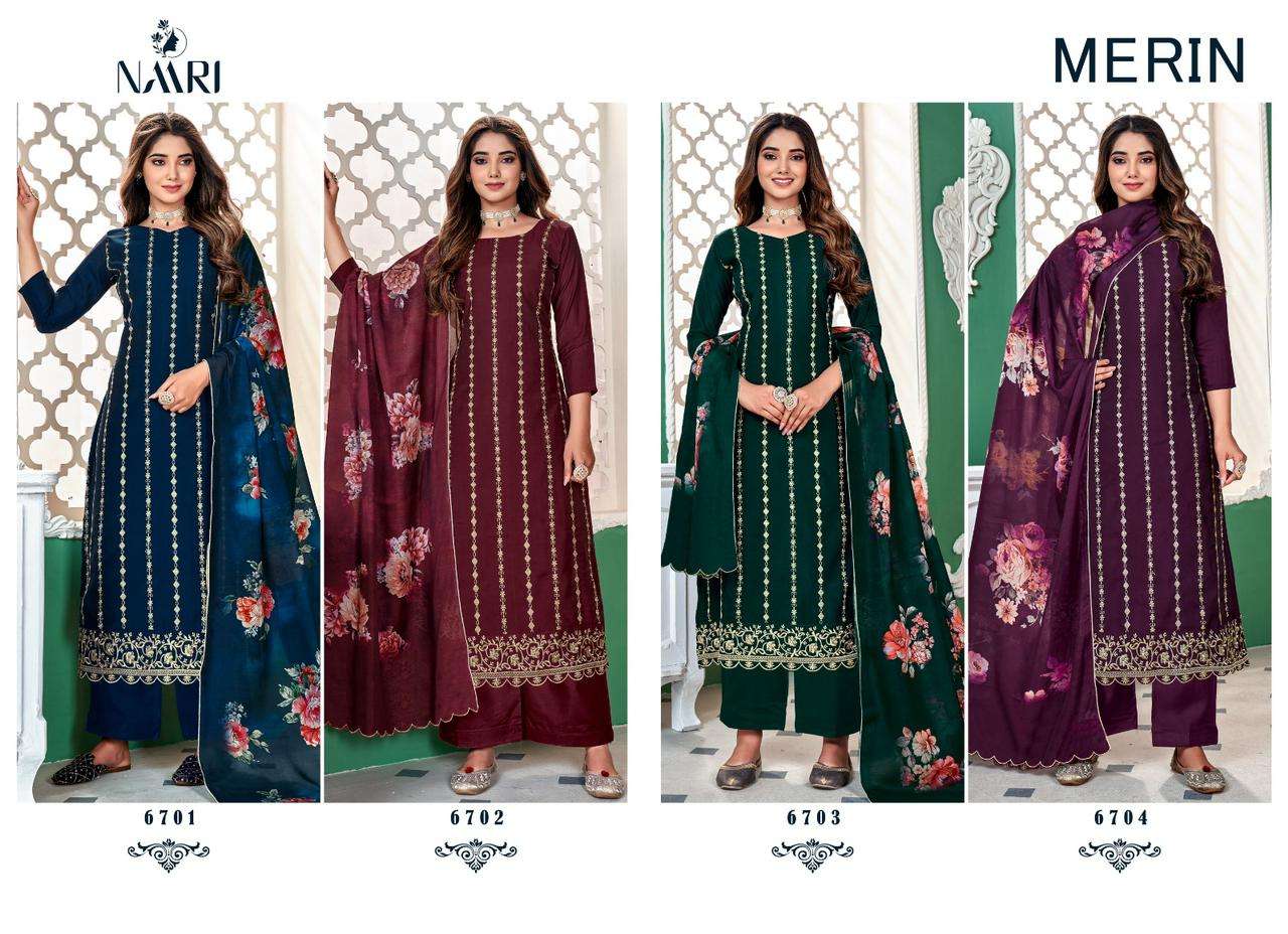 naari merin 6701-6704 series stylish look designer salwar suits catalogue latest catalogue 2023
