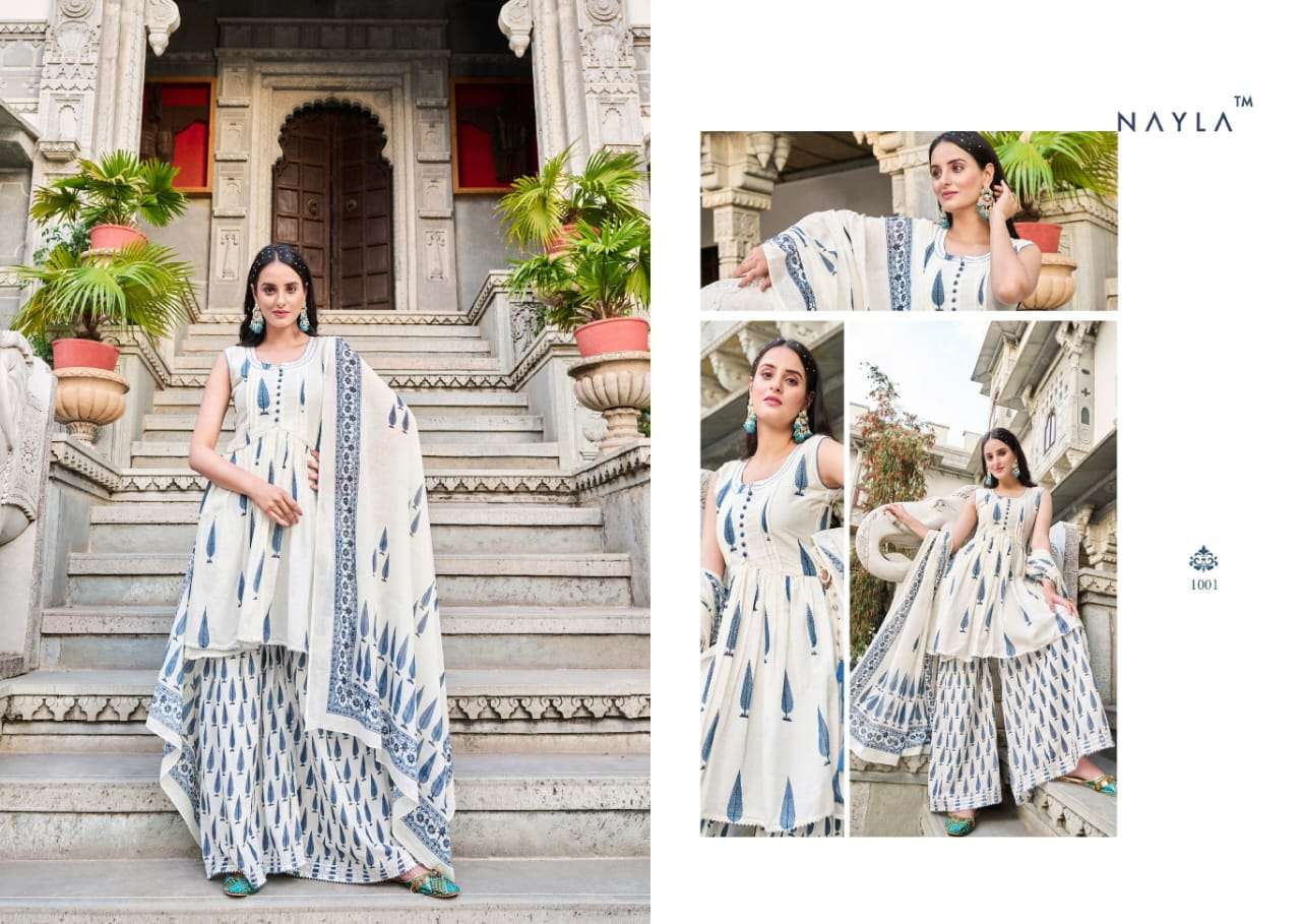 noor by nayla 1001-1006 series designer stich mul mul cotton sharara suits wholesale price surat 