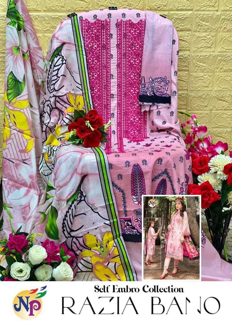 np print razia bano 1001-1008 series lawn cotton designer dress material catalogue online supplier surat 