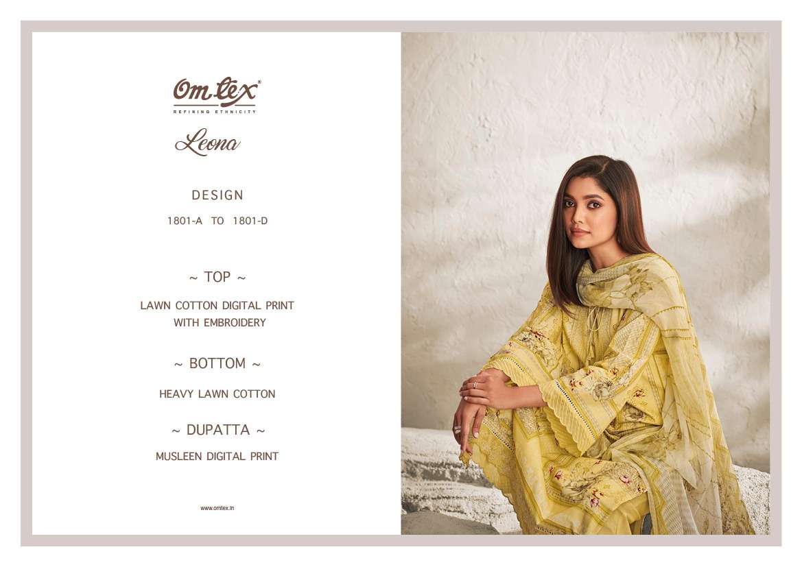 om tex leona 1801 series lawn cotton designer salwar kameez catalogue manufacturer surat