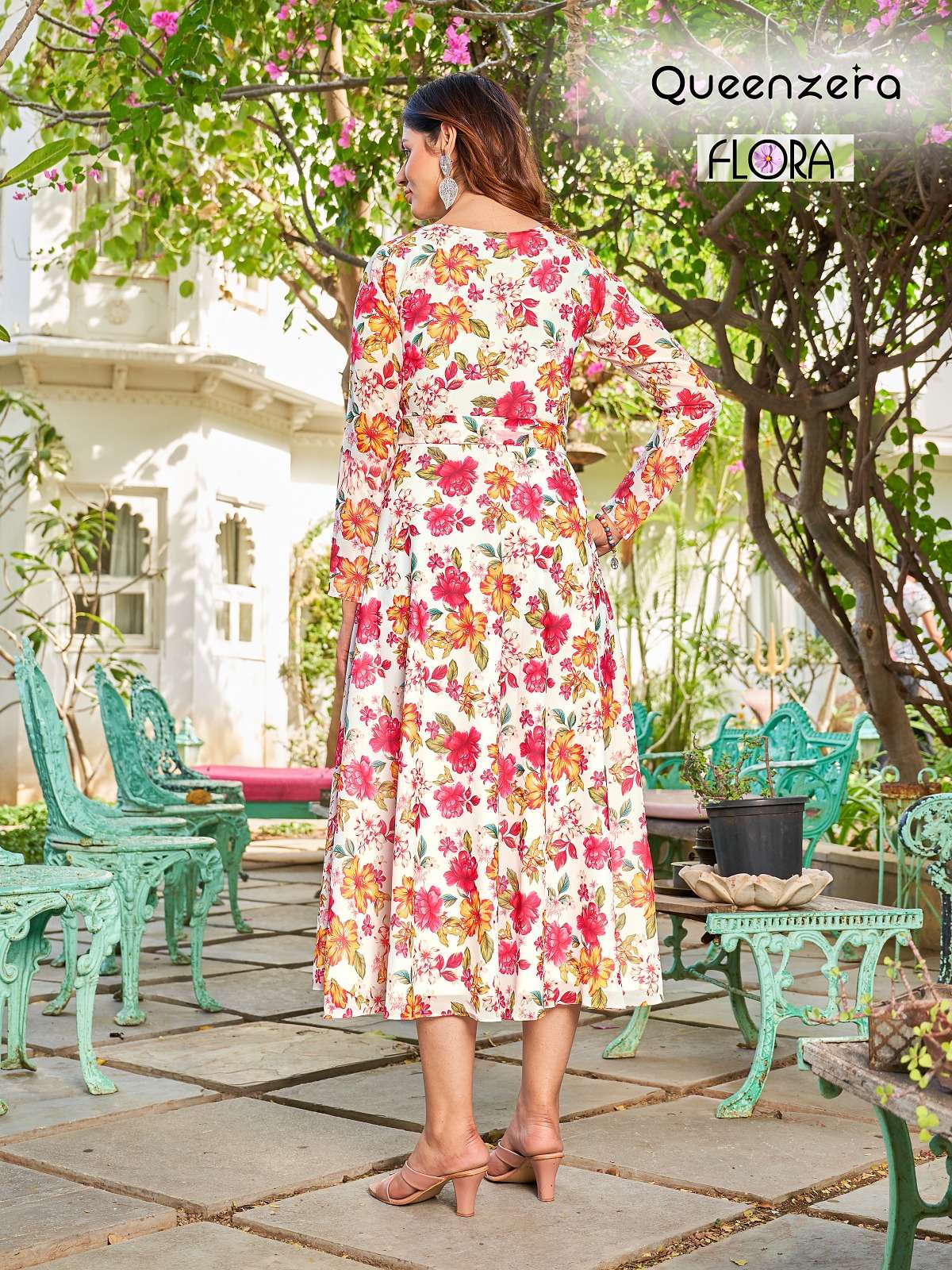 queenzera flora 101-106 series fancy look designer long kurtis catalogue online supplier surat