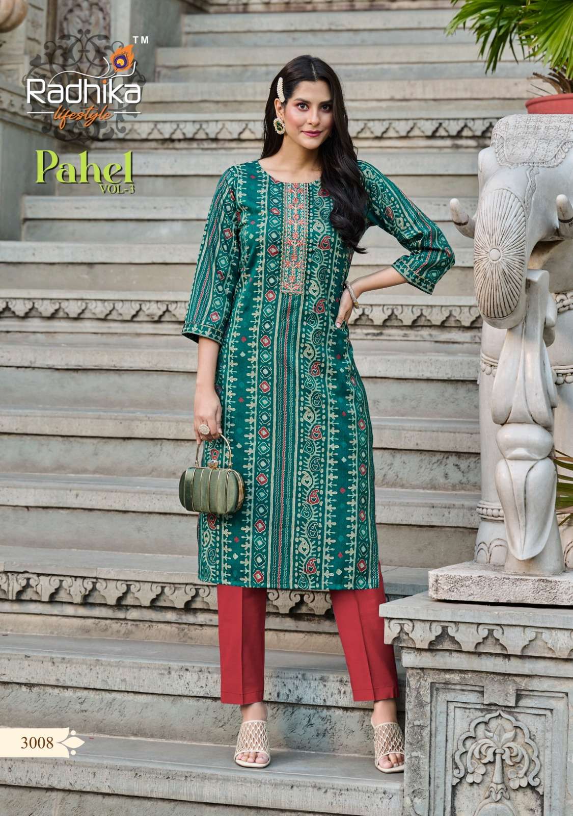 radhika lifestyle pahel vol-3 3001-3008 series fancy designer kurtis catalogue wholesaler surat 