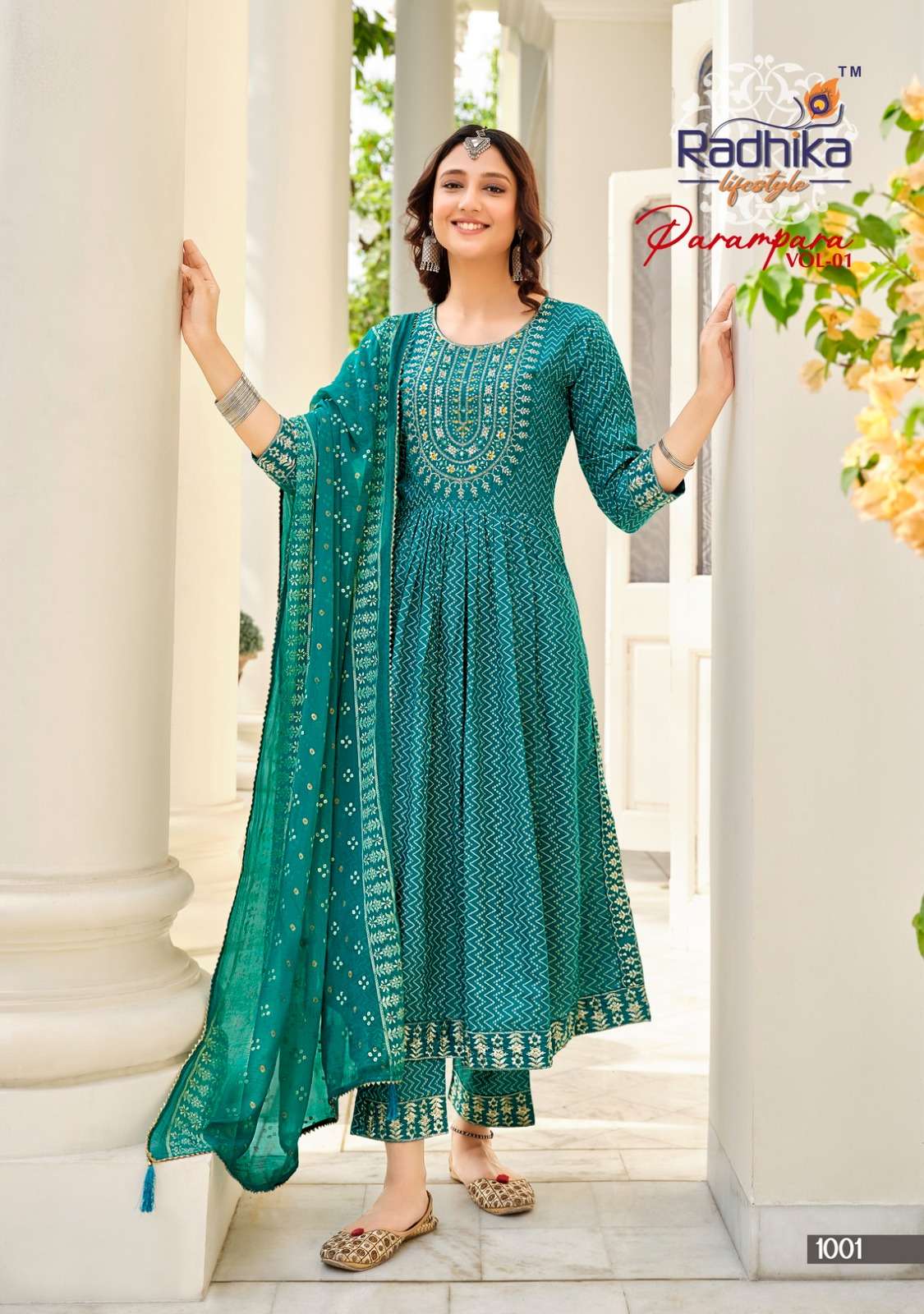 radhika lifestyle parampara vol-1 1001-1007 series fancy look designer kurtis catalogue online supplier surat