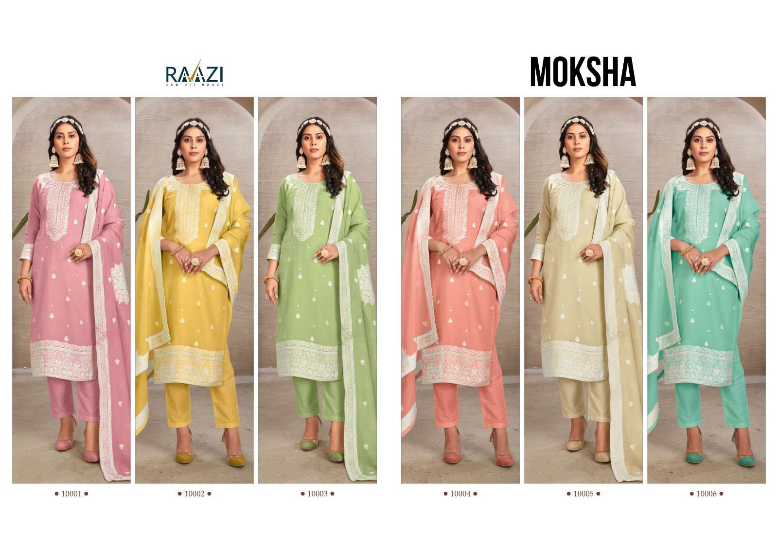rama raazi moksha 10001-10006 series pure organic cambric designer dress material collection surat