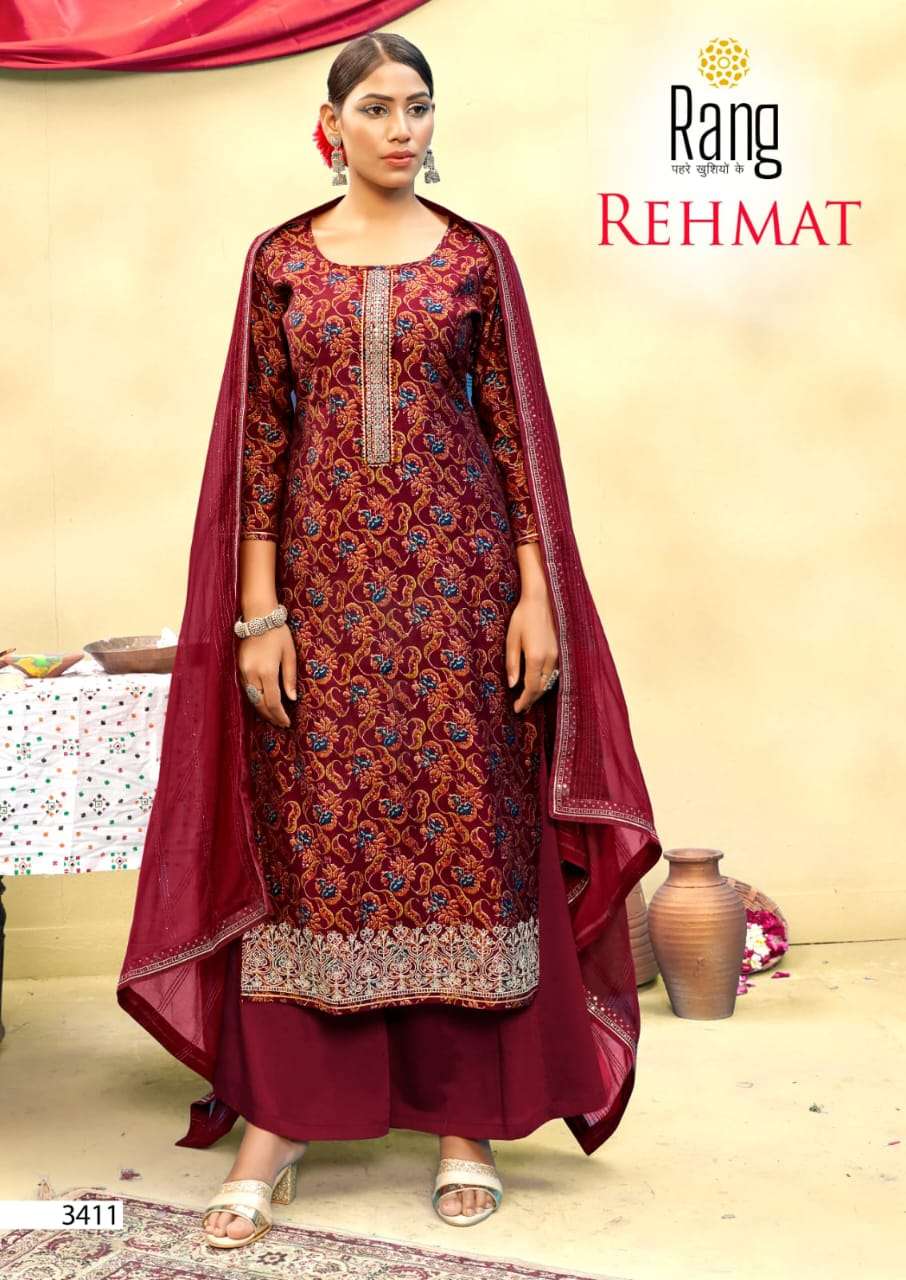 rang rehmat 3411-3414 series muslin printed sequence designer salwar suits wholesale dealer at surat 