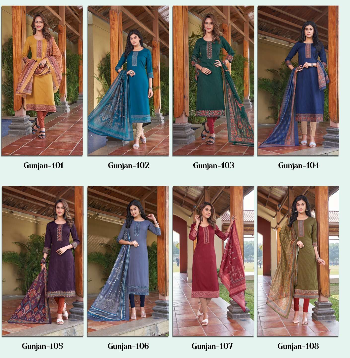 rangmaya gunjan 101-108 series trendy designer kurtis catalogue online dealer surat