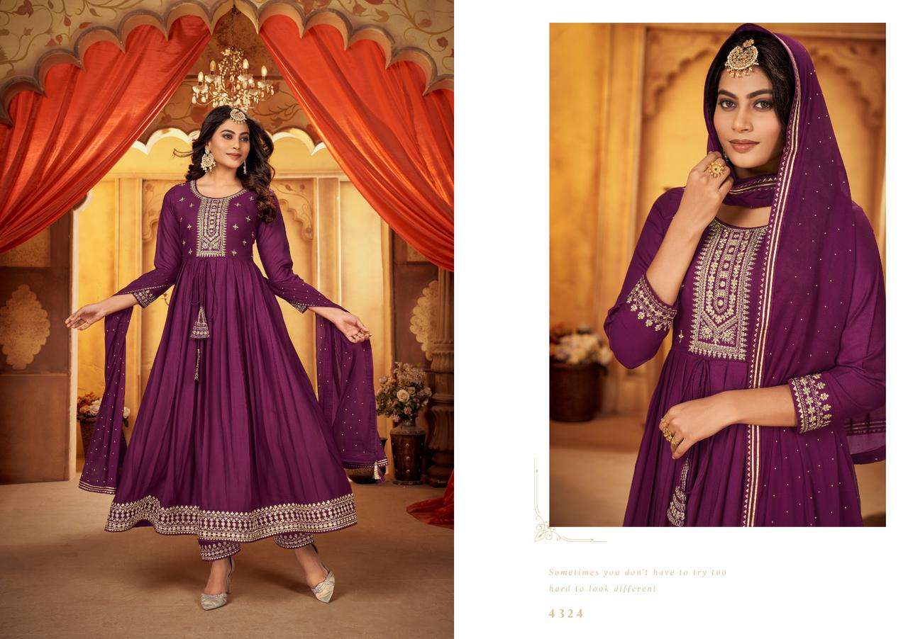 rangoon reva 4321-4324 series party wear designer kurtis catalogue manufacturer surat 