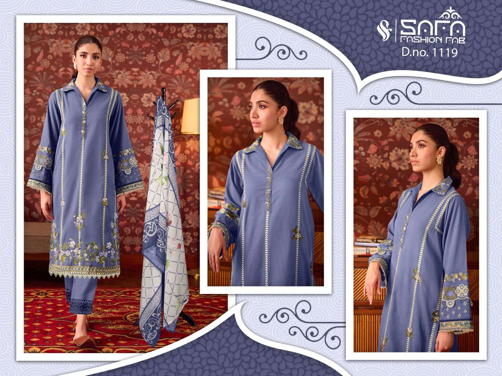 safa fashion fab 1119 series fancy designer pakistani salwar suits manufacturer surat 