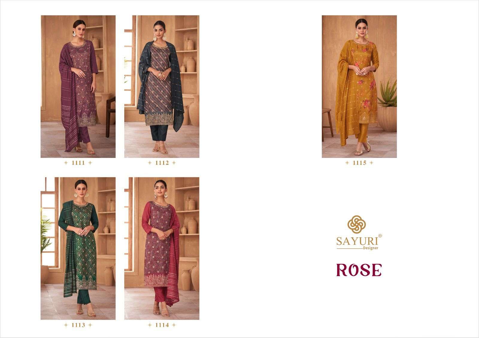 sayuri designer rose 1111-1115 series readymade designer party wear dress catalogue manufacturer surat 