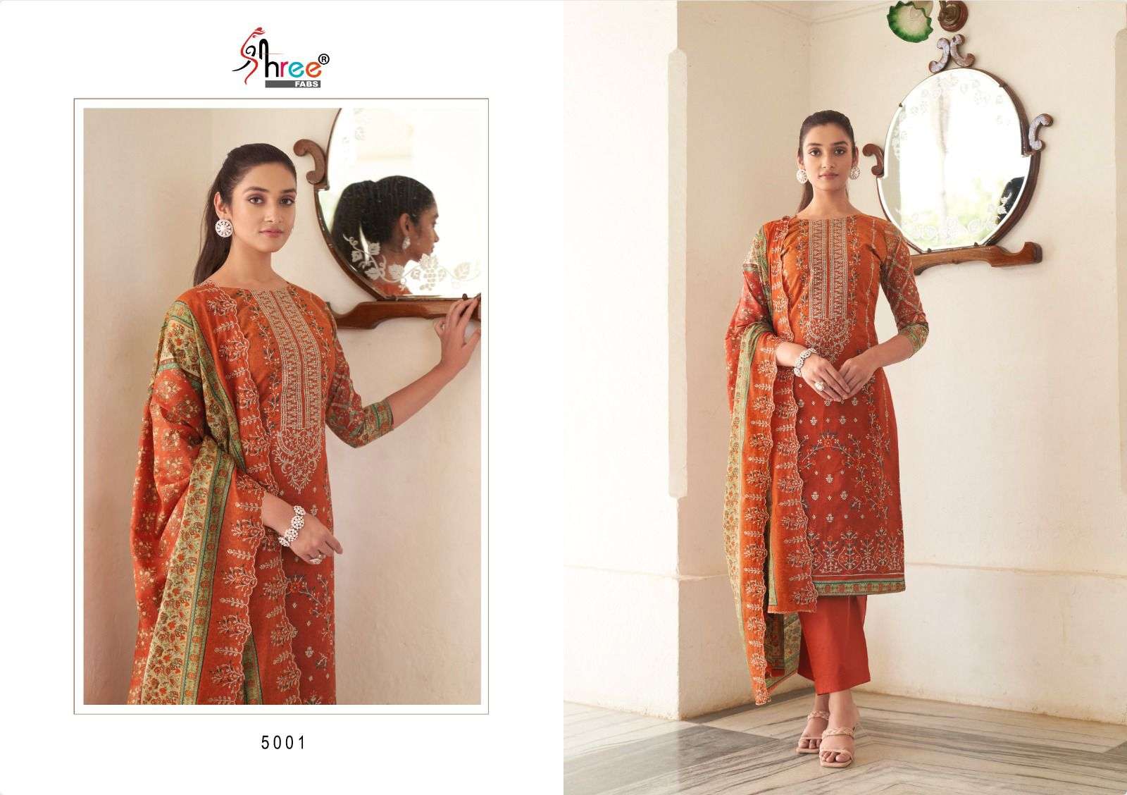 shree fabs bin saeed vol-5 5001-5006 series unstich designer pakistani salwar kameez dress material design 2023 