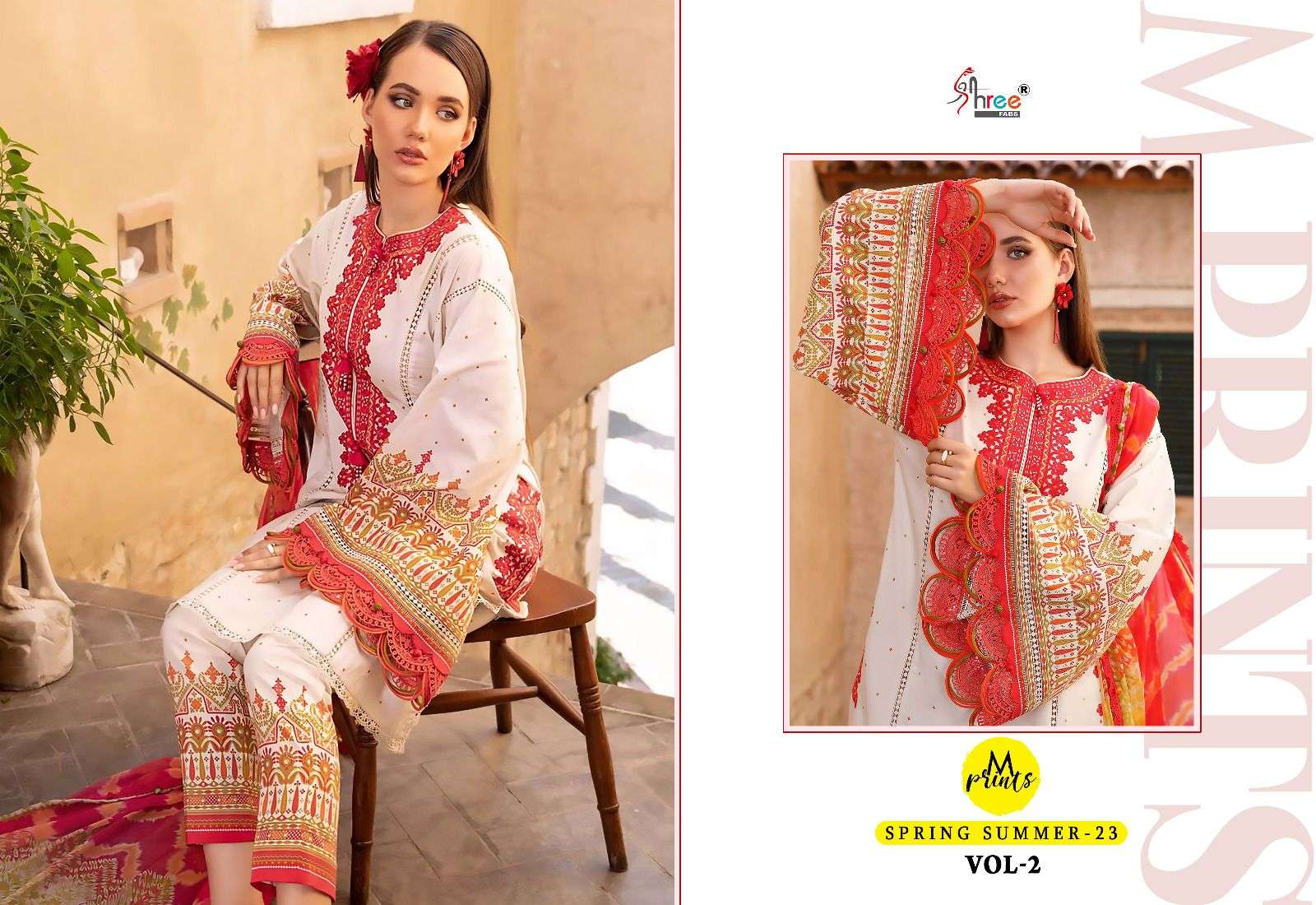 shree fabs m prints spring summer vol-2 3062-3068 series fancy designer pakistani salwar suits wholesaler surat 