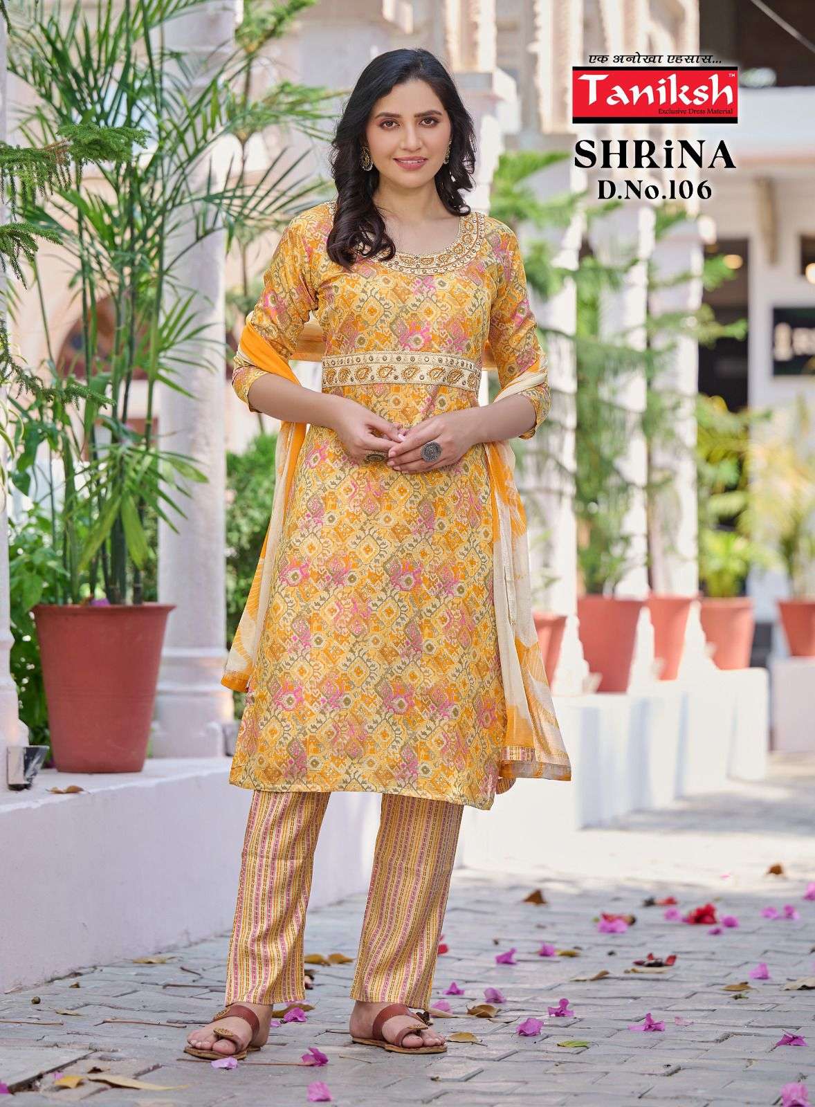 taniksh shrina 101-108 series fancy designer salwar suits dress material catalogue wholesaler surat 