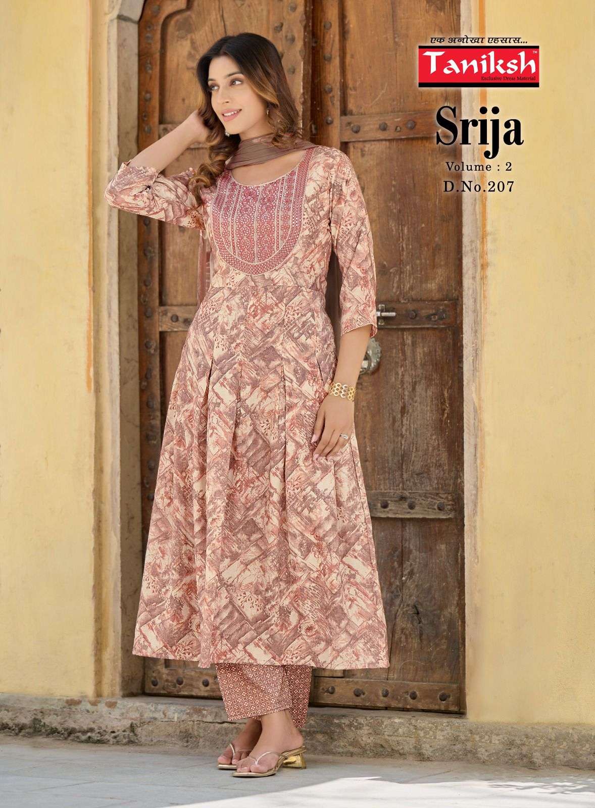 taniksh srija vol-2 201-208 series rayon designer salwar suits catalogue wholesale price surat 