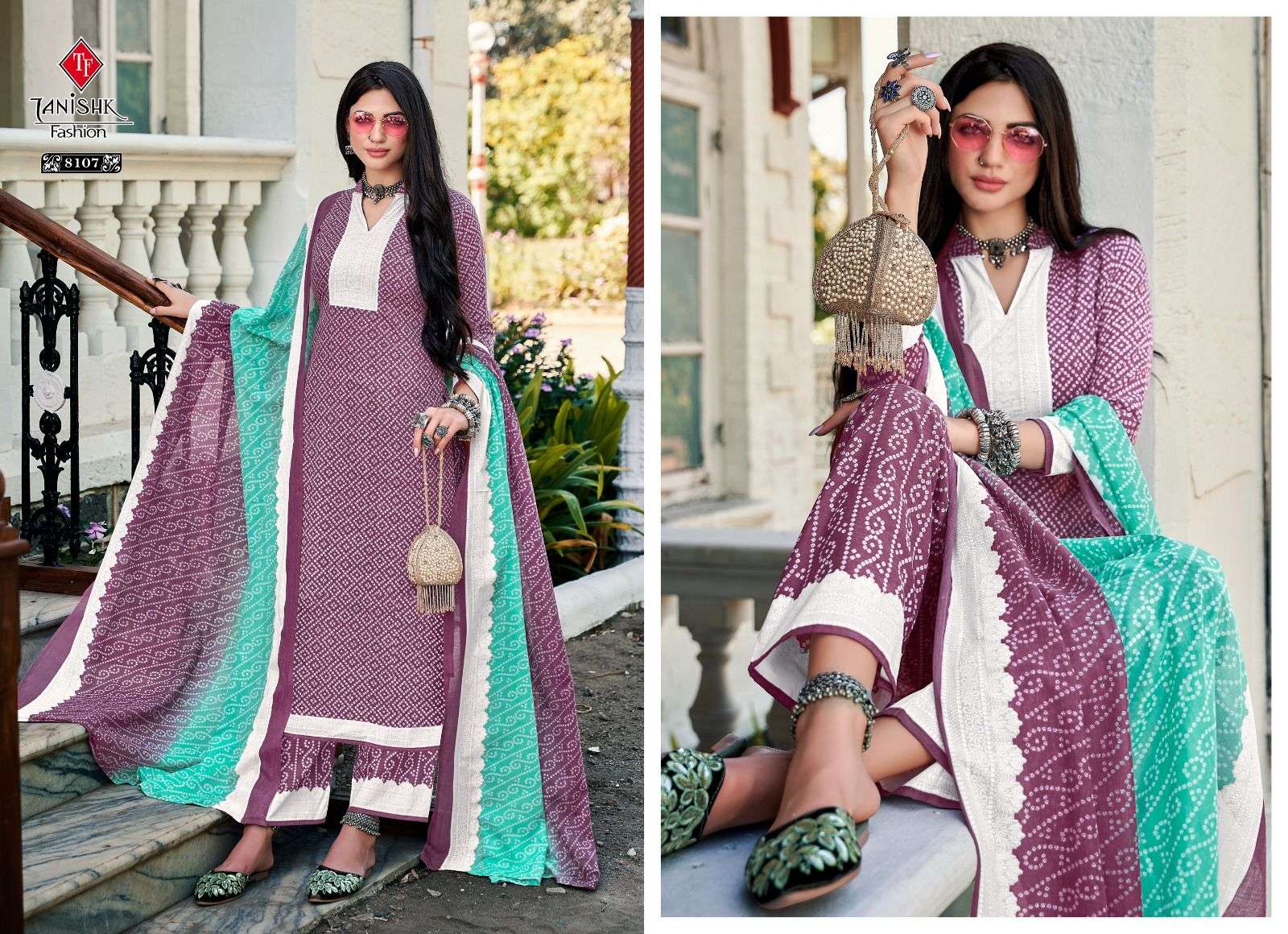 tanishk fashion bandhej vol-2 8101-8108 series unstich designer salwar kameez dress material new catalogue surat